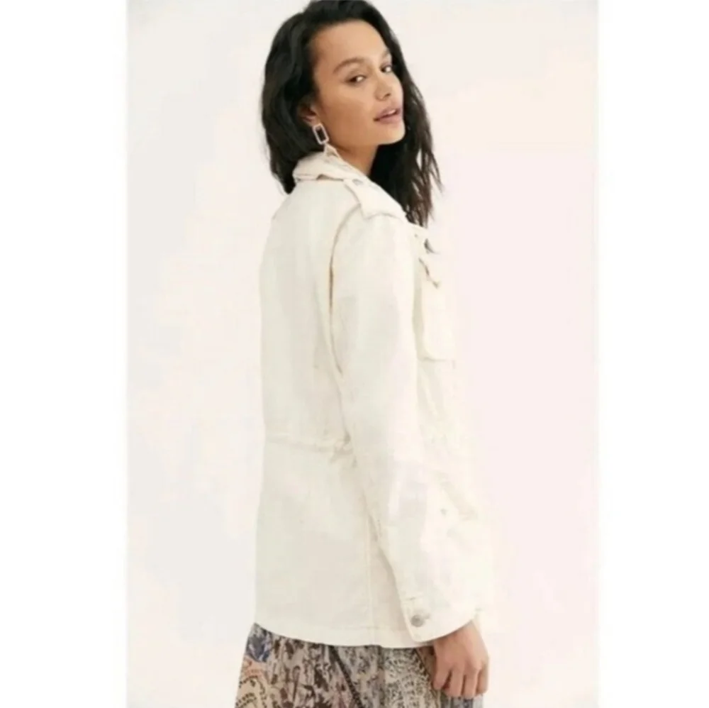 FREE PEOPLE Not Your Brother's Cream Utility Cotton Jacket In Ecru NWOT XS